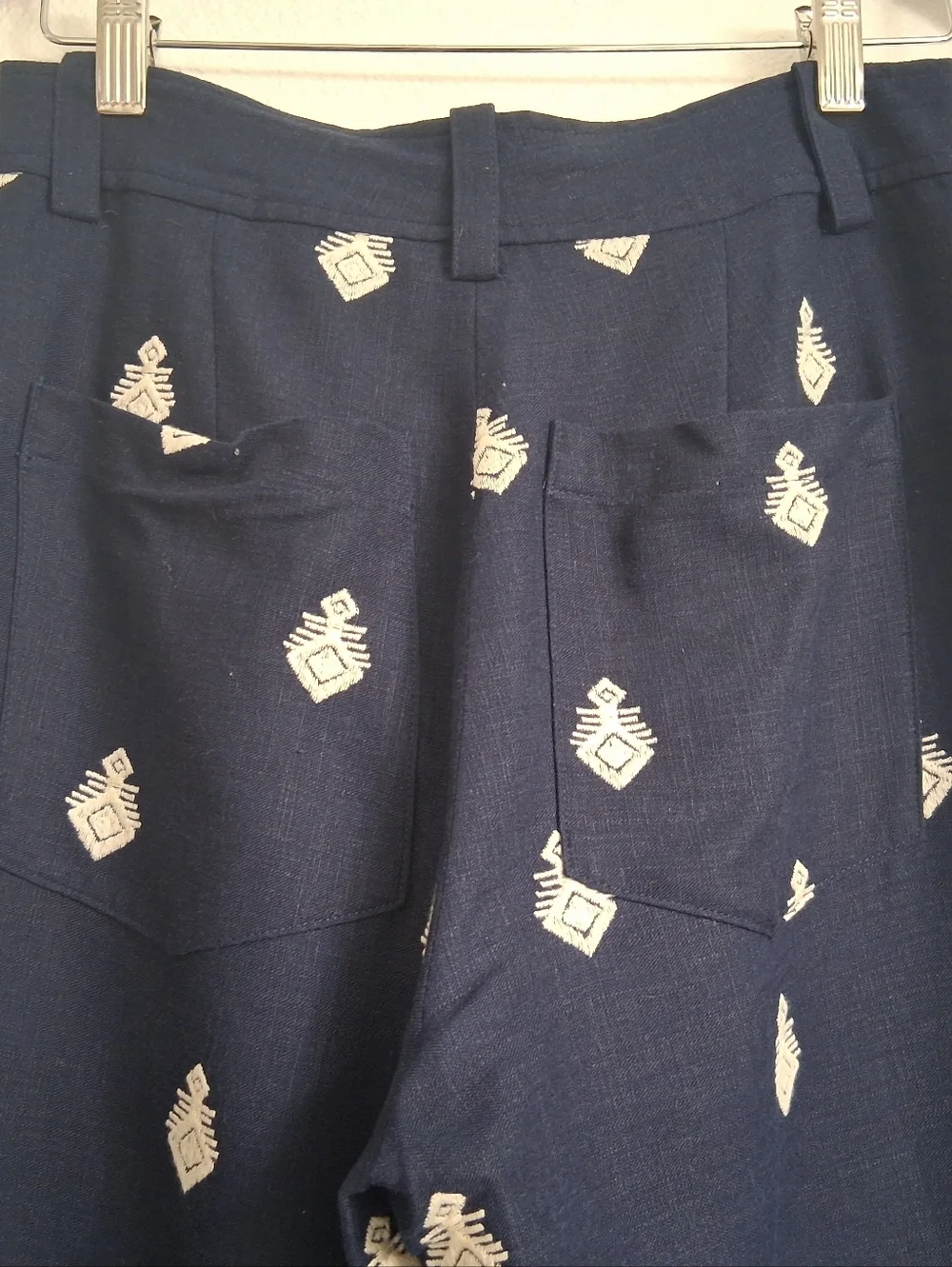NWOT Zara Navy Blue Wide Leg Pants With Embroidery    Size XS